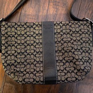 Coach Vintage Leather and Canvas Small Black Signature Handbag Purse Bag